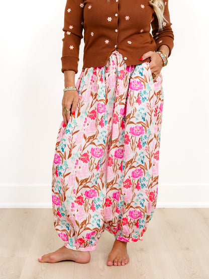 Floral Print Elastic Waist Harem Pants