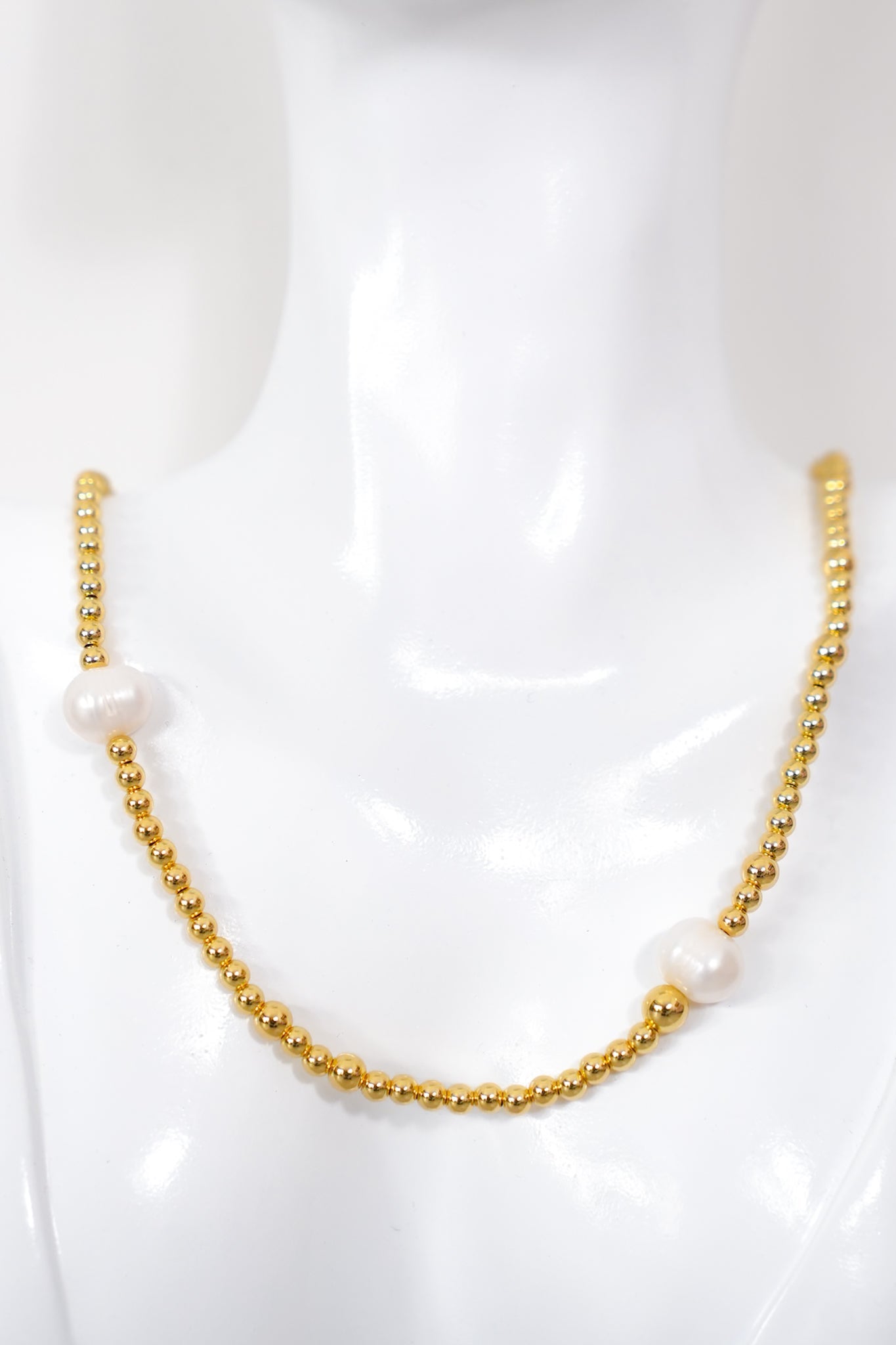 Treasure Jewels Gold Beaded Necklace with Three Pearl Accents