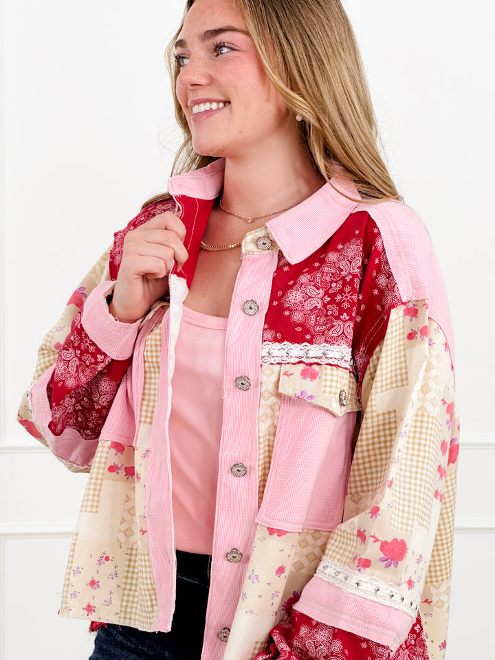 POL Multi Print Long Sleeve Button Up Jacket