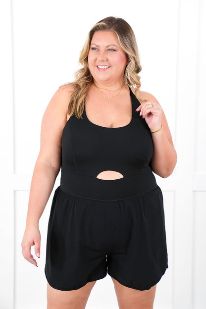 Black Sleeveless Active Performance Knit Romper