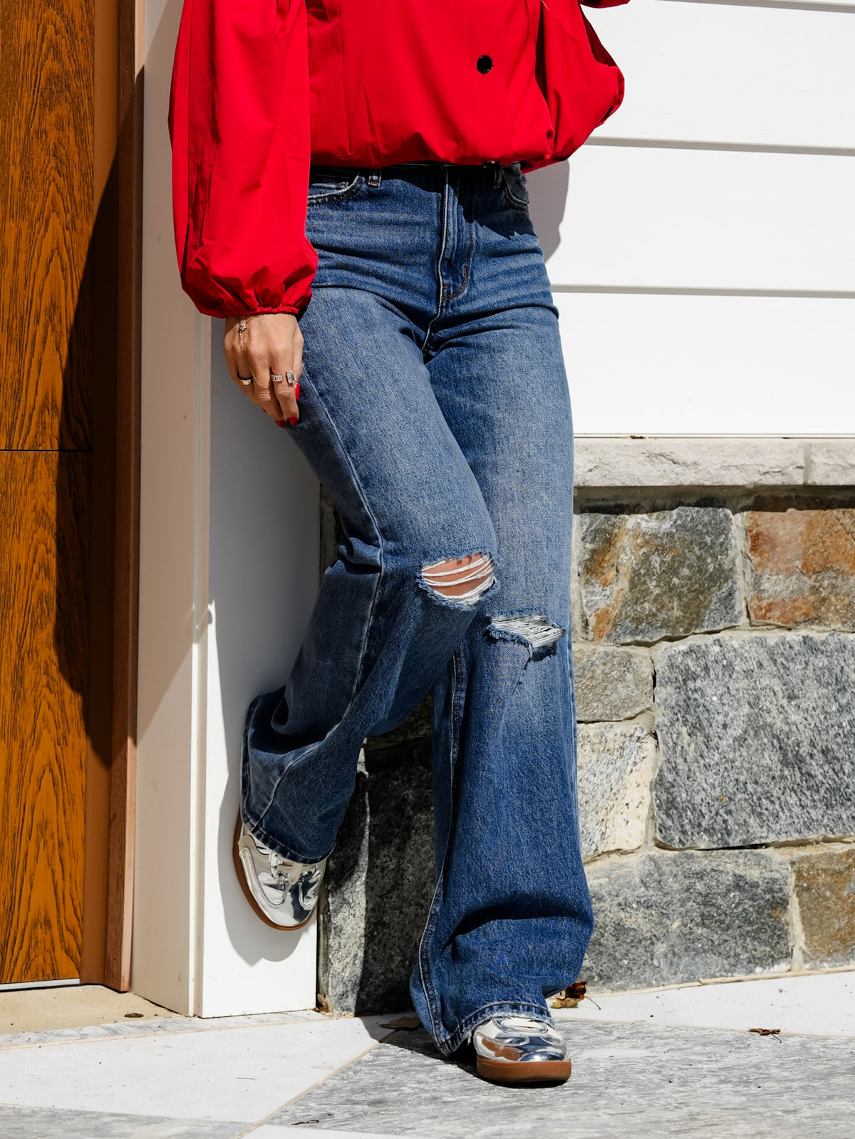 Judy Blue High Rise Medium Wash Rigid Magic Brenda Straight Leg Jeans With Bandana Loop - Freckled Poppy