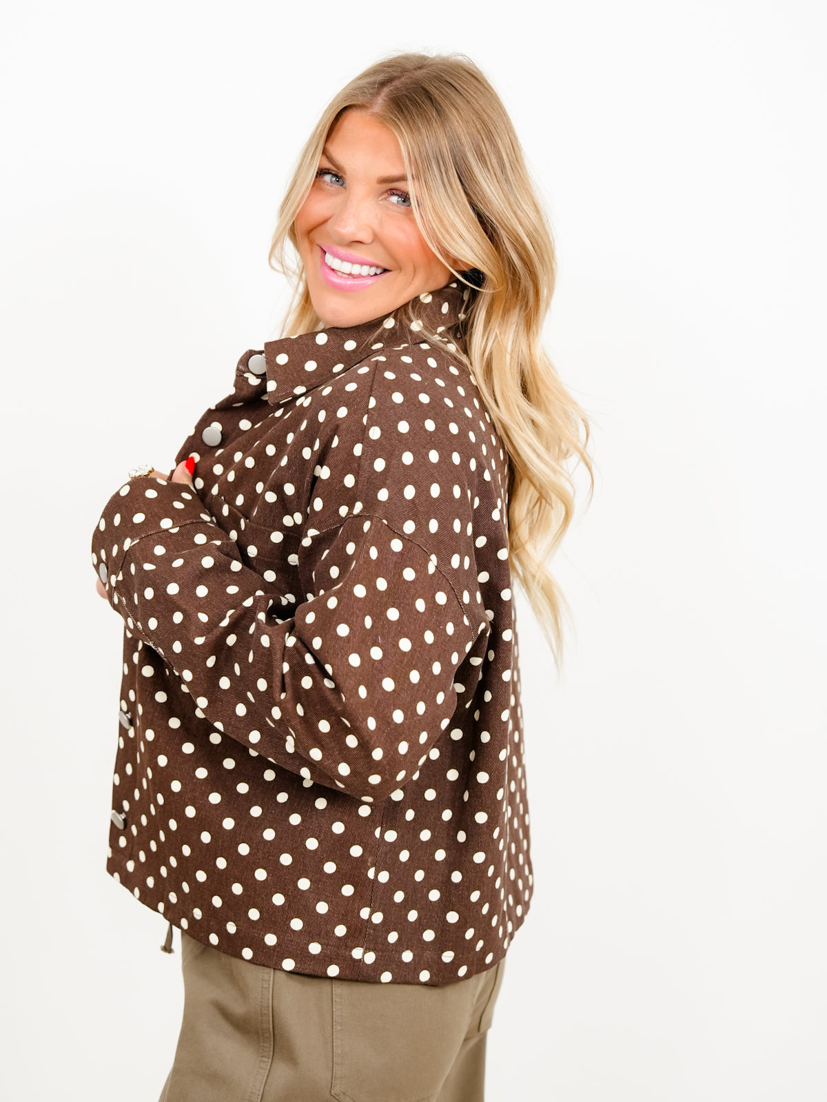 Brown Polka Dot  Long Sleeve Button Down Jacket
