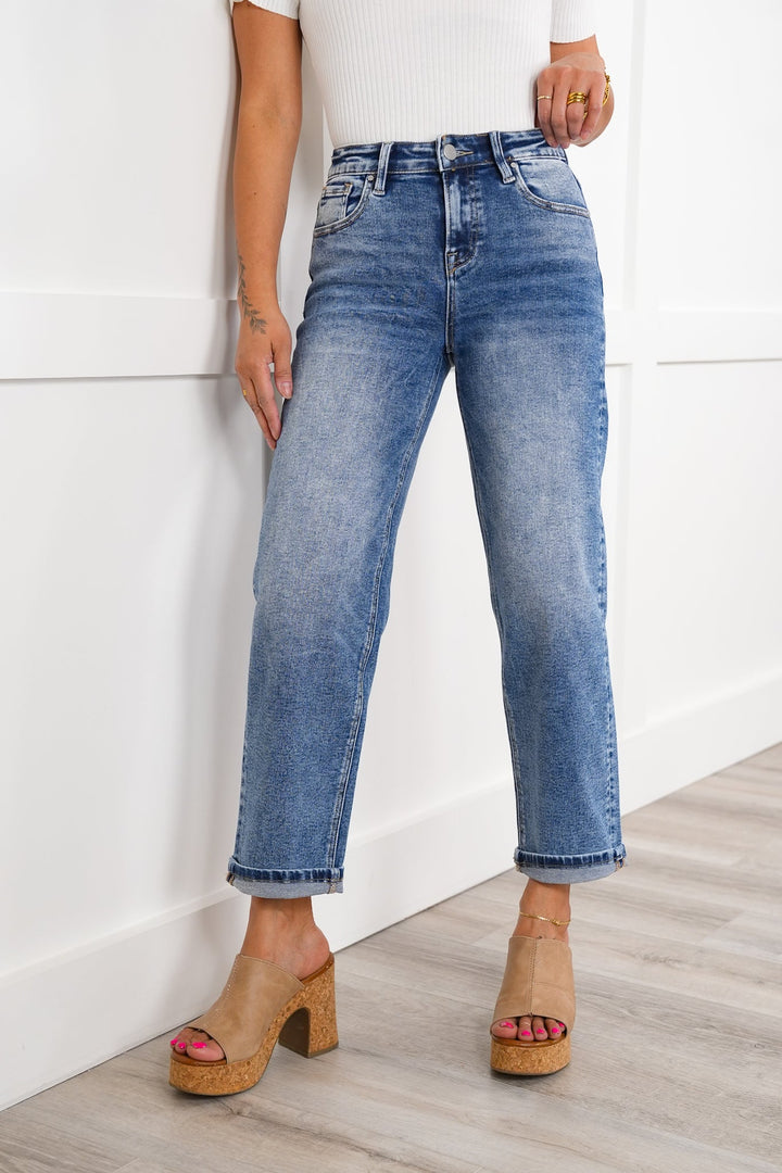 Risen High Rise Medium Wash Boyfriend Jeans