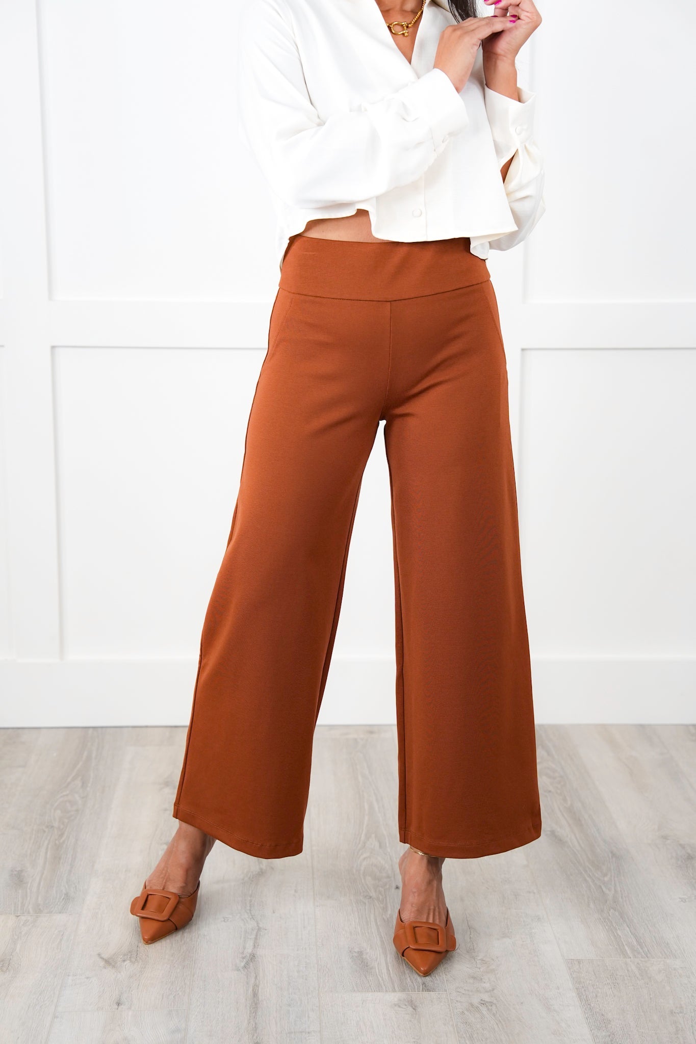 Door Buster! Plus/Reg Solid Double Knit Wide Leg Cropped Pull On Pants