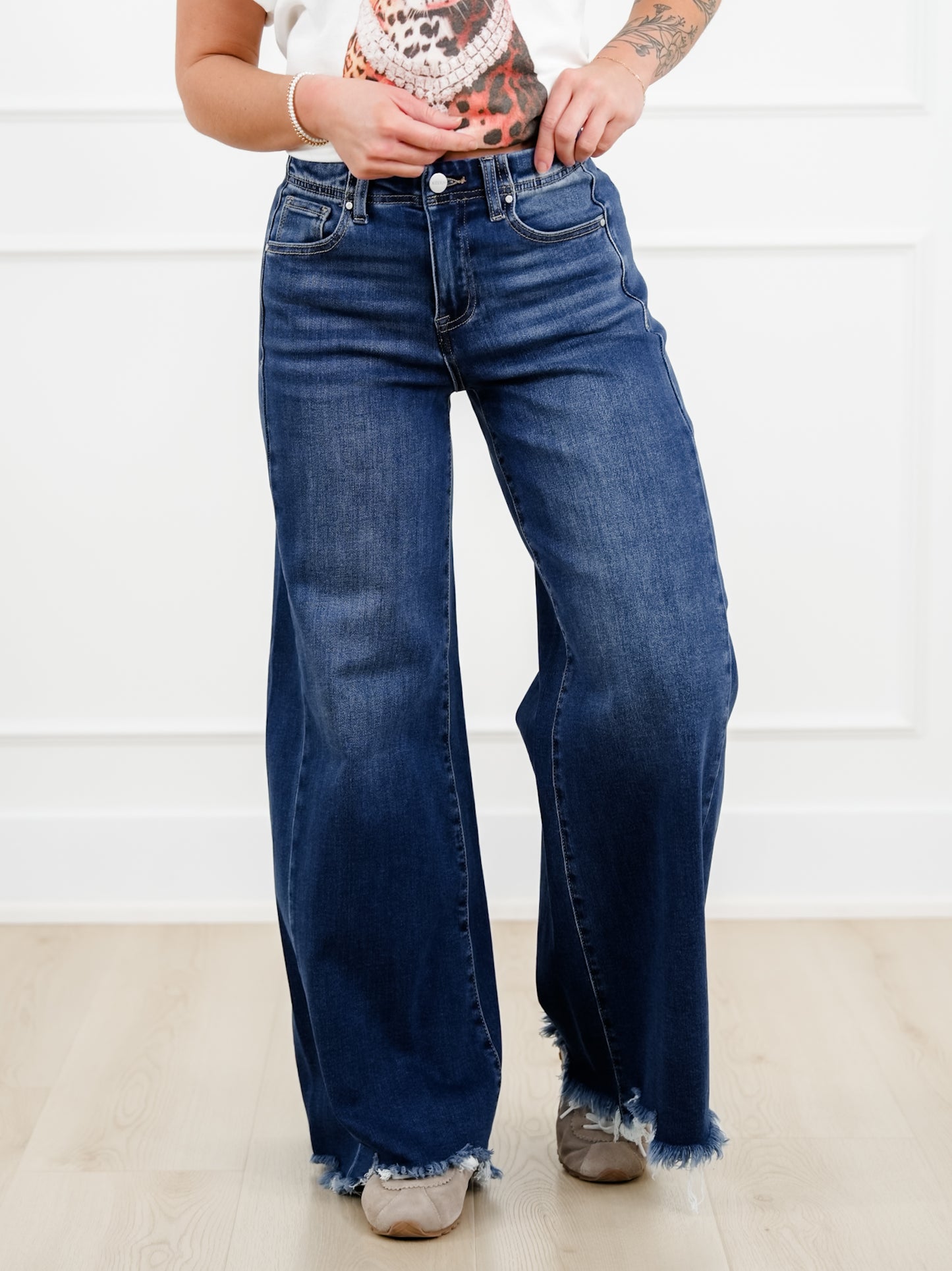 Restock! Risen High Rise Dark Wash Wide Leg Jeans