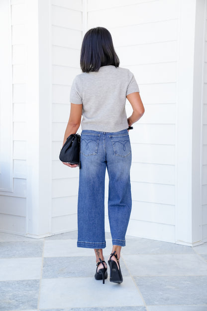 Judy Blue Mid Rise Medium Wash Crop Wide Leg Jeans with Wide Hem