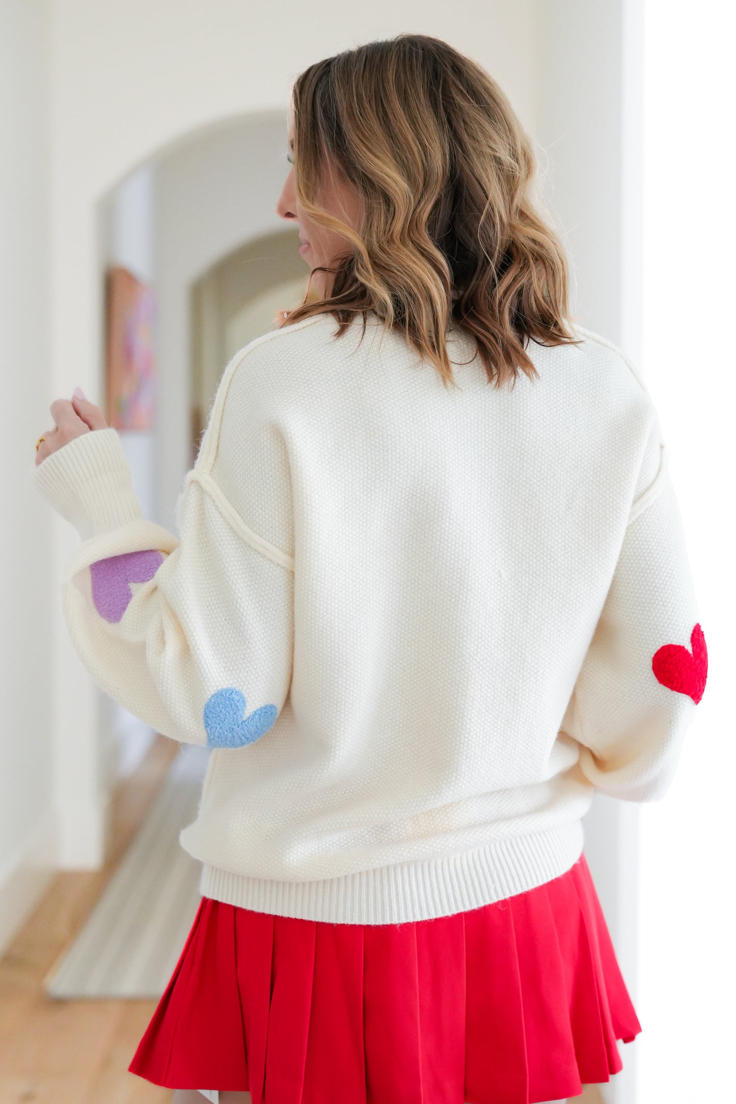 Heart Pattern Long Balloon Sleeve Sweater