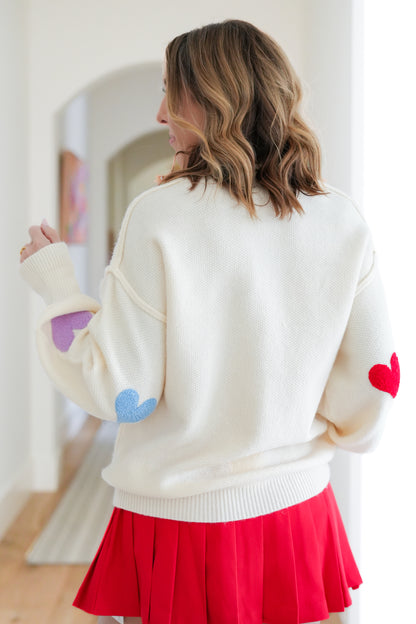 Heart Pattern Long Balloon Sleeve Sweater