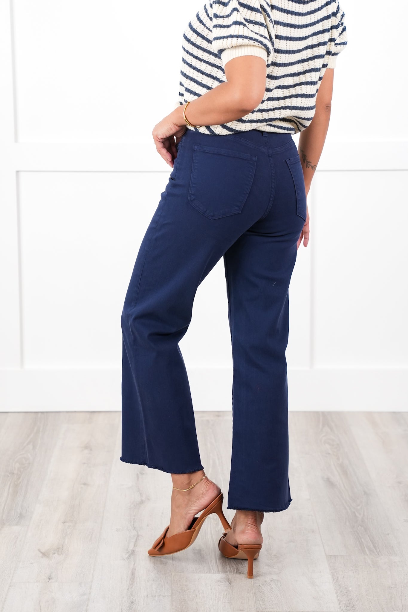 Mica High Rise Navy Wide Leg Cropped Jeans