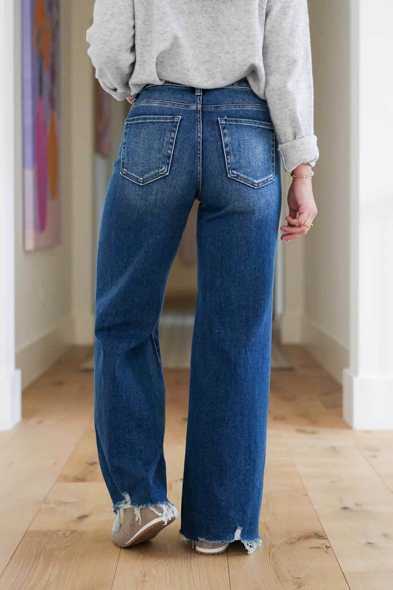 Risen High Rise Dark Wash Wide Leg Jeans