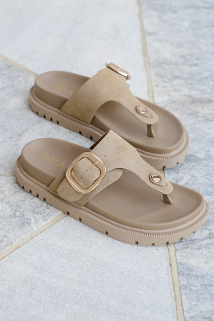 MIA Vegan Suede Buckle Thong Sandal