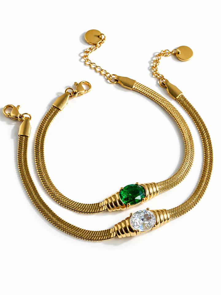 The Juliet Gold Herringbone Crystal Snake Bracelet - Freckled Poppy