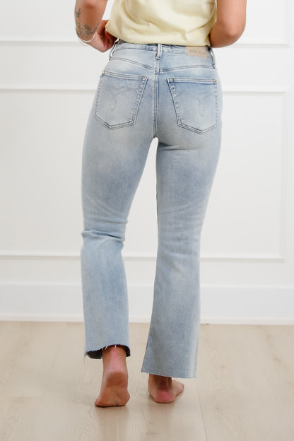 Judy Blue Mid Rise Light Wash Kick flare with Raw Hem