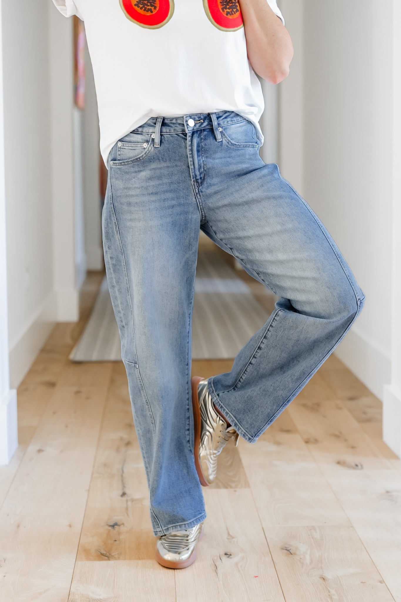 Mica High Rise Light Wash Barrel Jean with Cuffed Hem