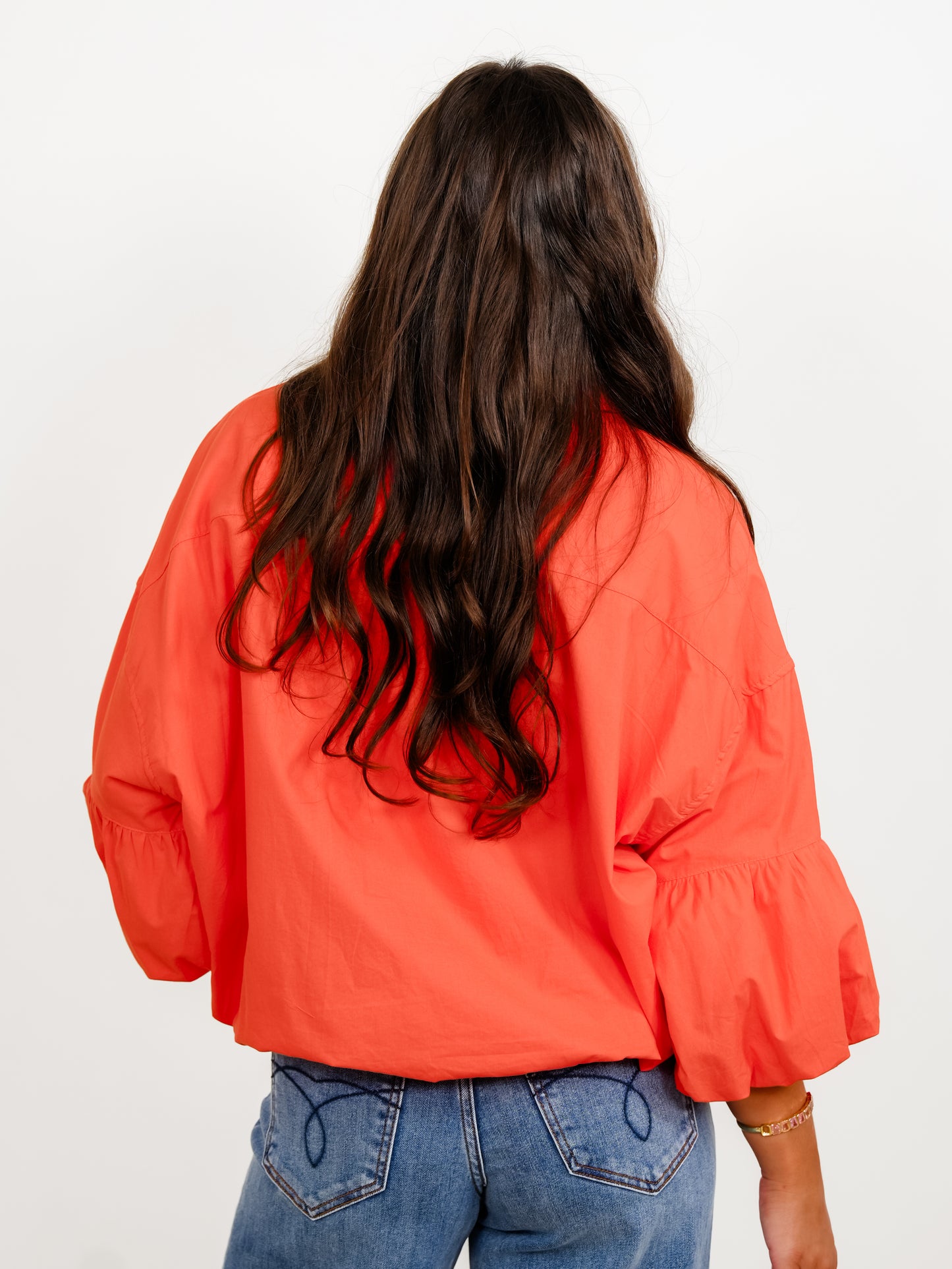 Solid Knit Collared Button Down Long Bubble Sleeve Top