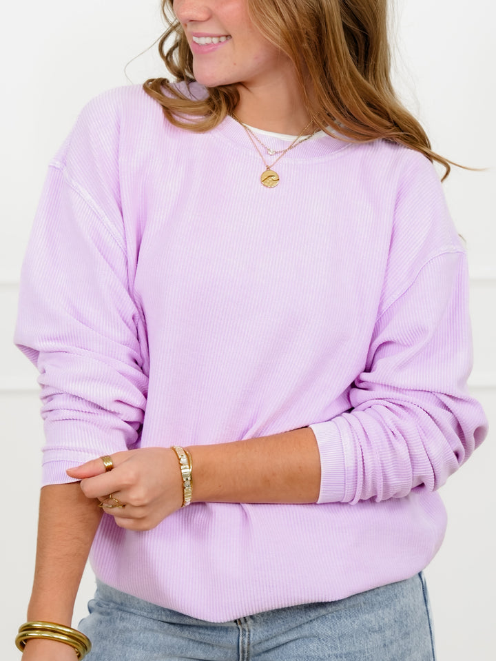Plus/Reg Solid Color Corded Long Sleeve Pullover Top