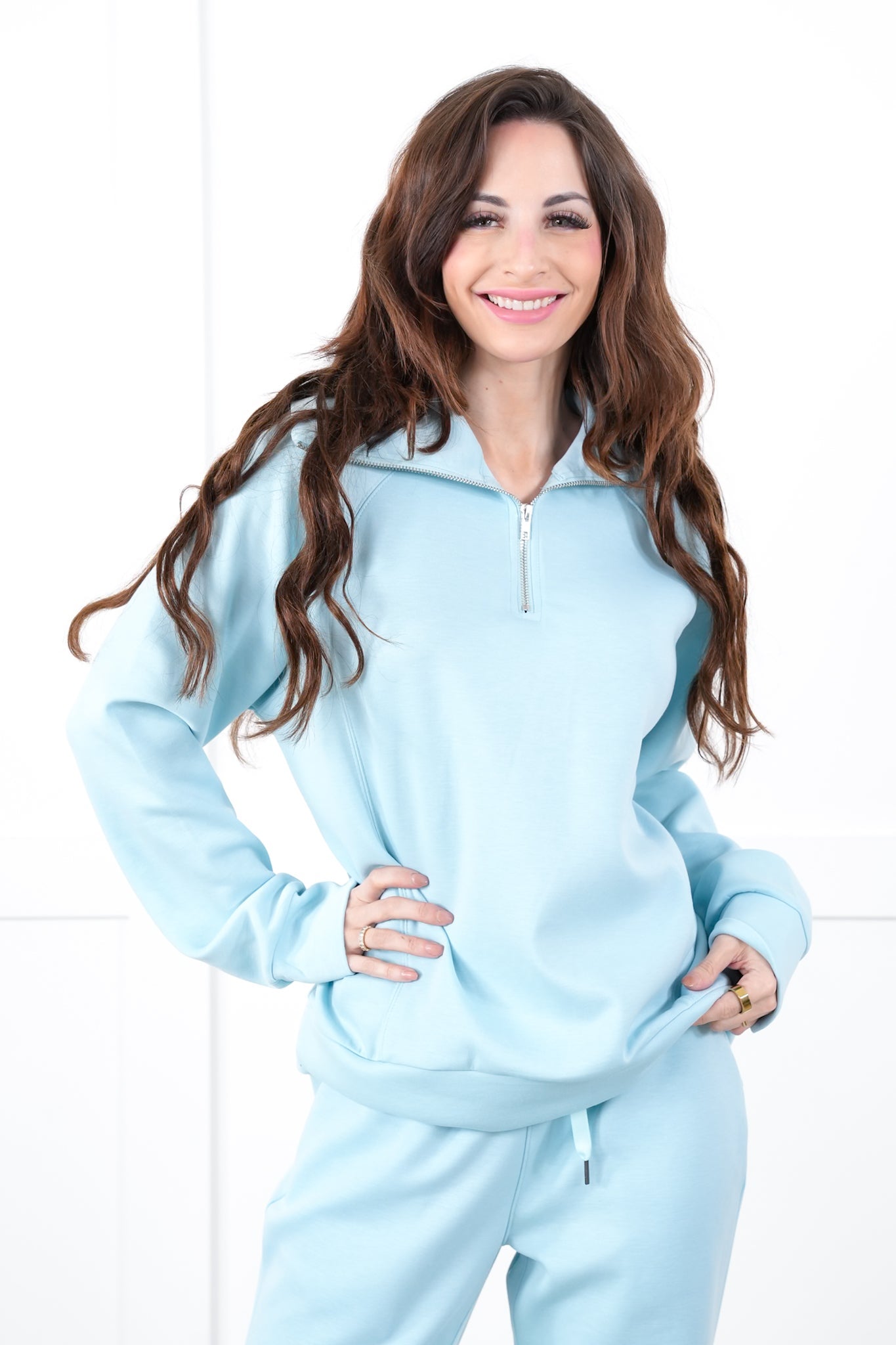 Door Buster! Plus/Reg Long Sleeve Half Zip Top with Elastic Waist Joggers Pant Set