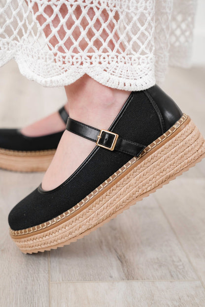 Restock! Yellow Box "Miana" Platform Shoe with Adjustable Buckle and Braided Jute Platform Sole