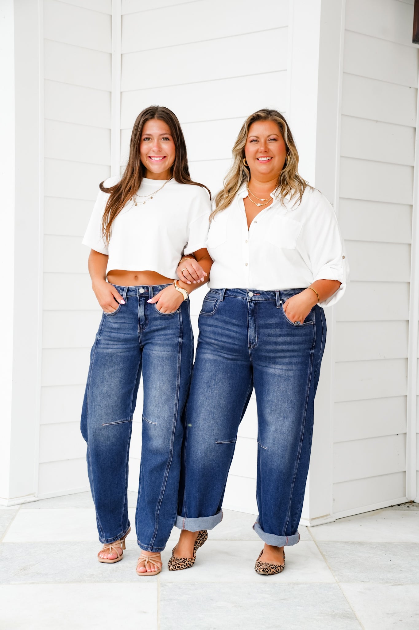 Risen High Rise Dark Wash Boyfriend Cuffed Barrel Jeans