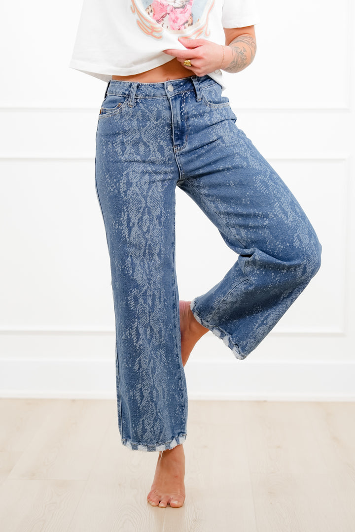 Judy Blue High Rise Snake Print Wide Leg Ankle Jeans