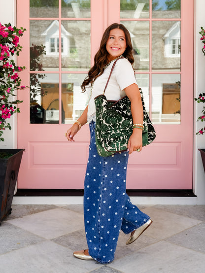Hunter Green Chenille Mosaic Tote Bag