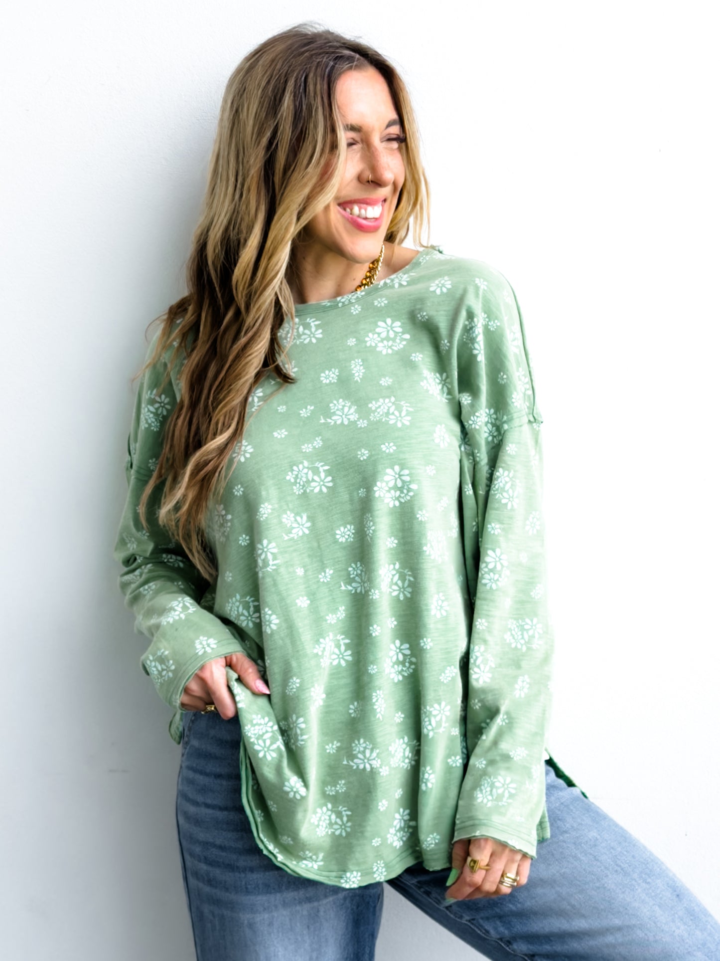 Floral Long Sleeve Round Neck Top