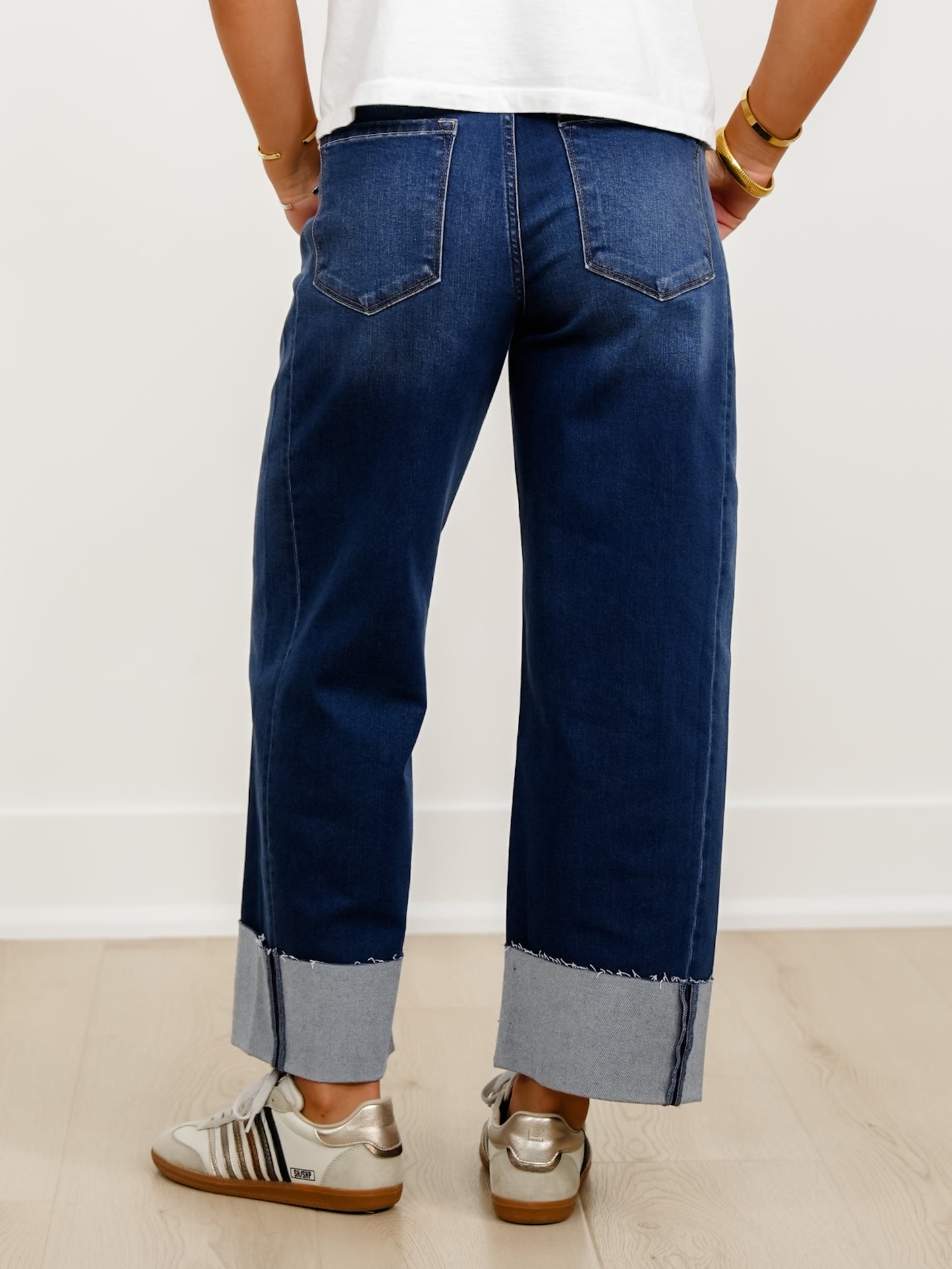 Risen High Rise Dark Wash Slouchy Cropped Cuffed Barrel Jeans