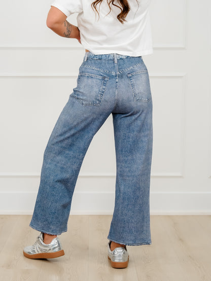 Medium Wash High Rise Straight Leg French Terry Jeans