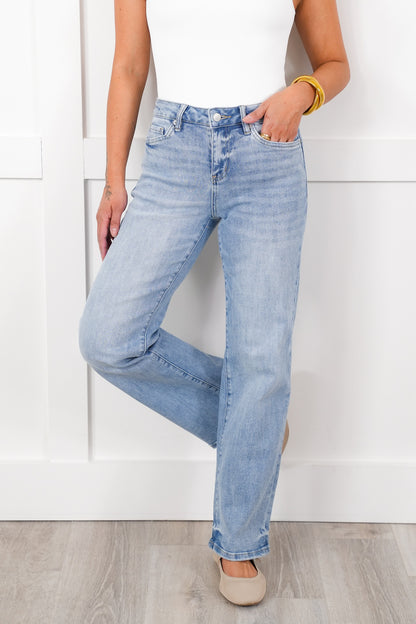 Mica Mid Rise Medium Wash Loose Fit Straight Leg Ankle Jeans
