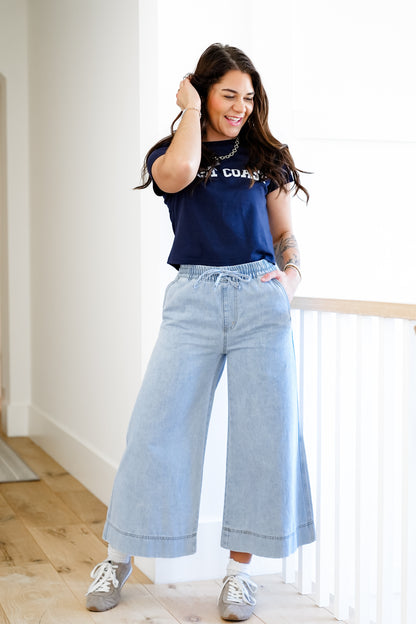 Mica High Girl on the Go Rise Light Wash Wide Leg Crop