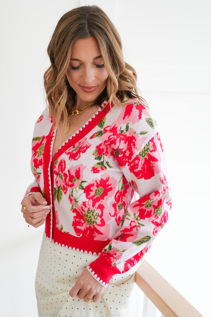 Floral Long Sleeve Button Down Cardigan