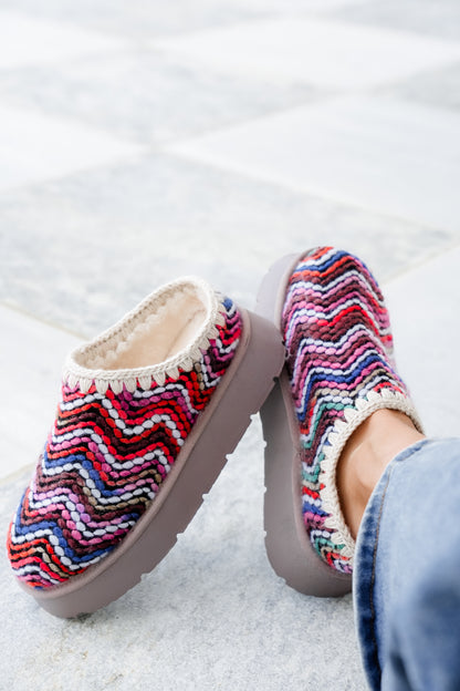 Colorful Chevron Knit Platform Mule Slippers