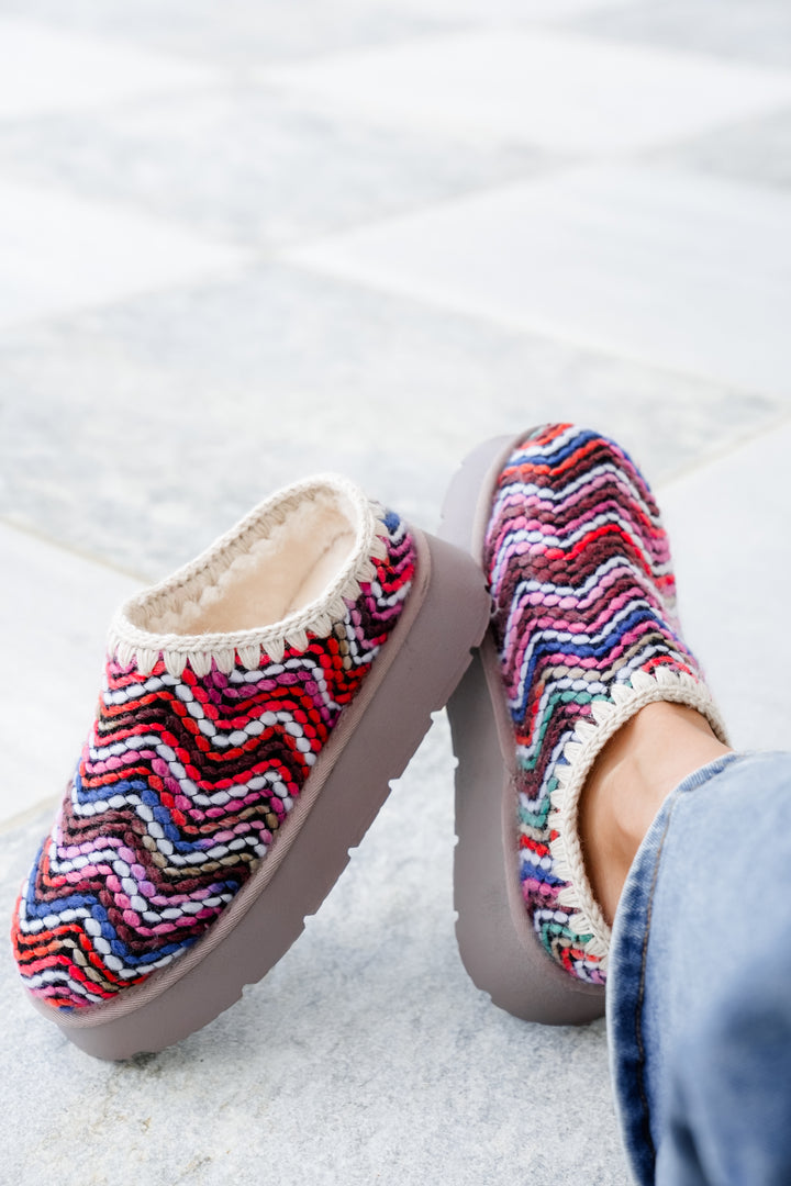 Colorful Chevron Knit Platform Mule Slippers