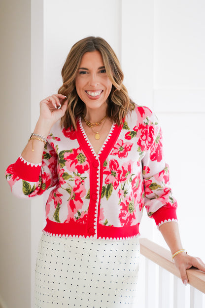 Floral Long Sleeve Button Down Cardigan