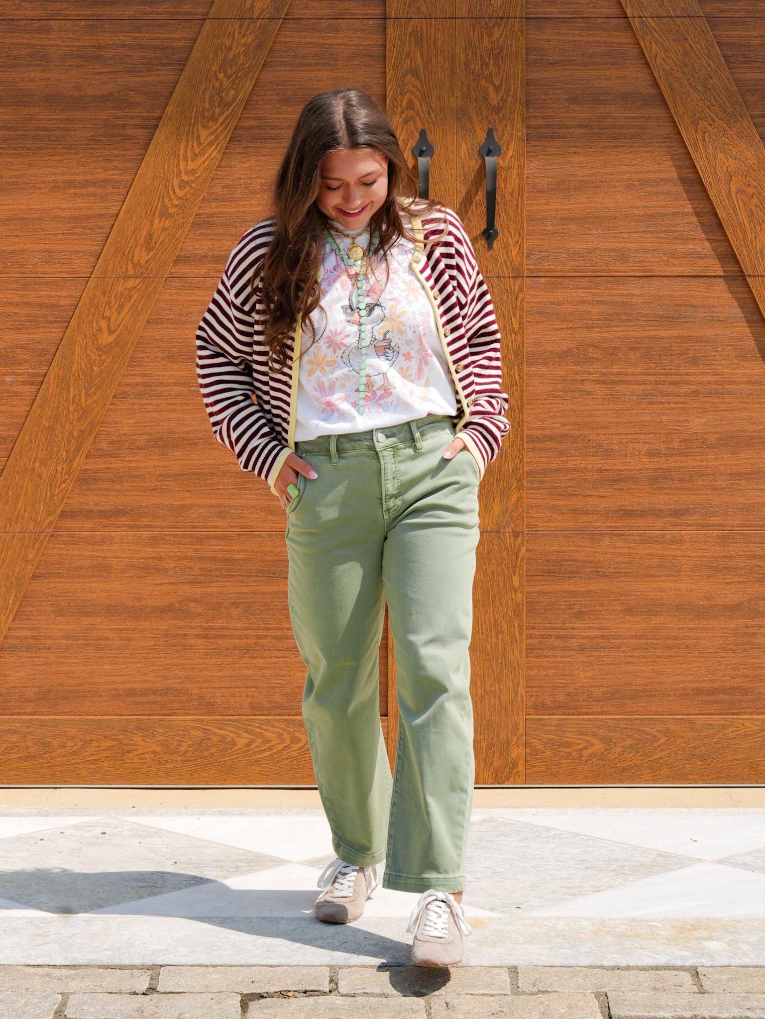 Risen Mid Rise Olive Tummy Control Barrel Jeans - Freckled Poppy