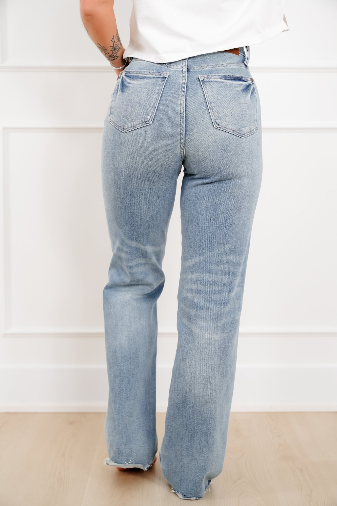 Judy Blue High Rise Medium Wash Star Shaped Distressing 90's Straight Leg Jeans