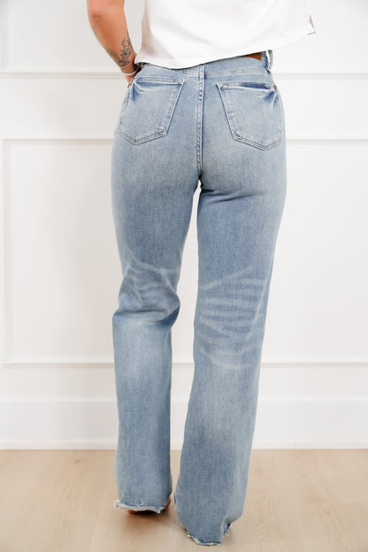 Judy Blue High Rise Medium Wash Star Shaped Distressing 90's Straight Leg Jeans