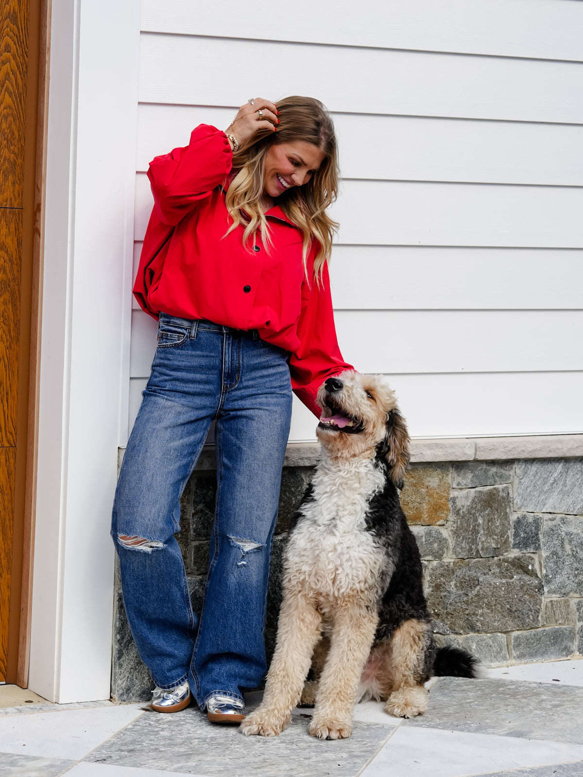 Judy Blue High Rise Medium Wash Rigid Magic Brenda Straight Leg Jeans With Bandana Loop - Freckled Poppy