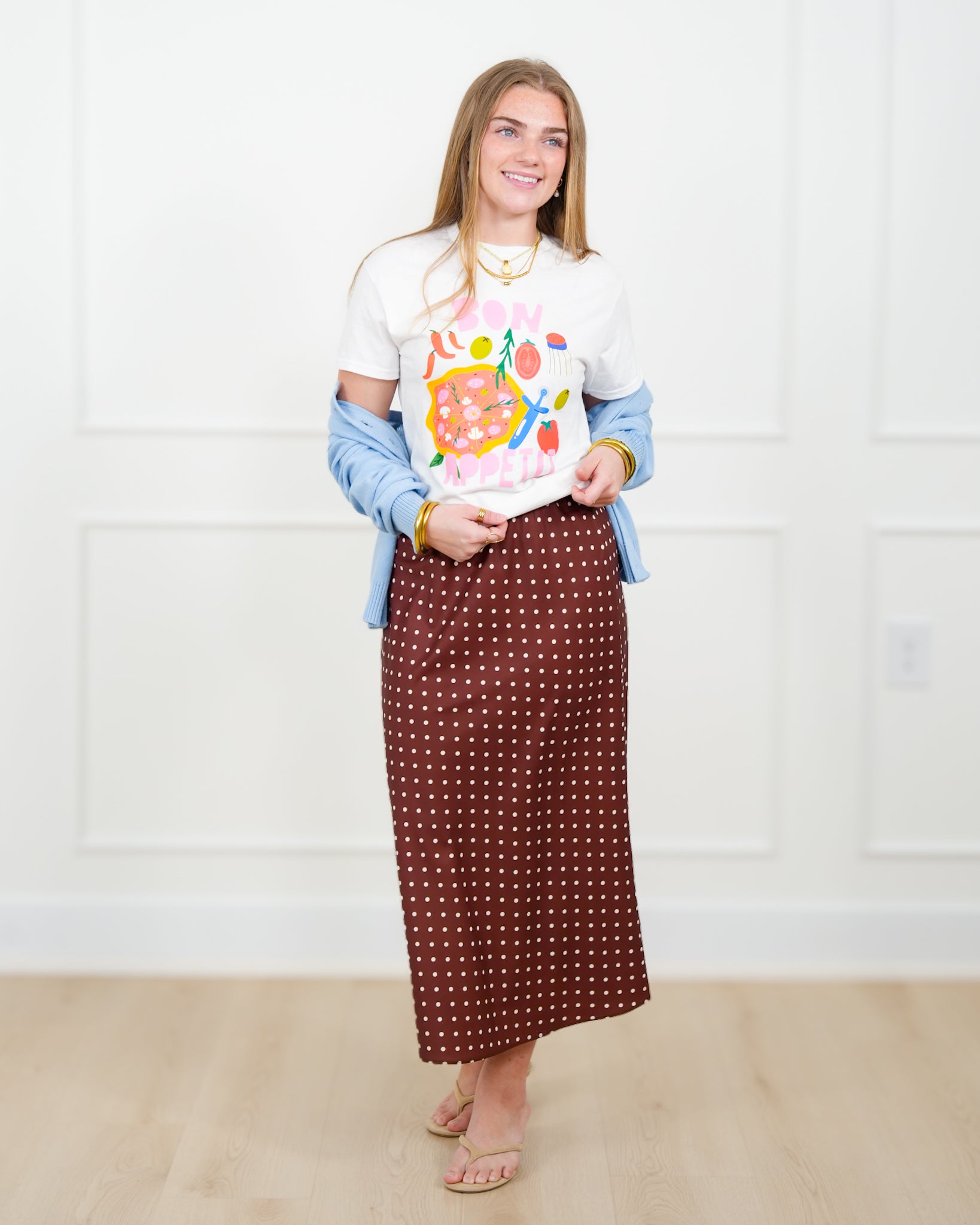POPPY＊TIERED DOT SKIRT LuLaRoe Poppy Tiered Skirt XS Dusty Blue with White Stripes and