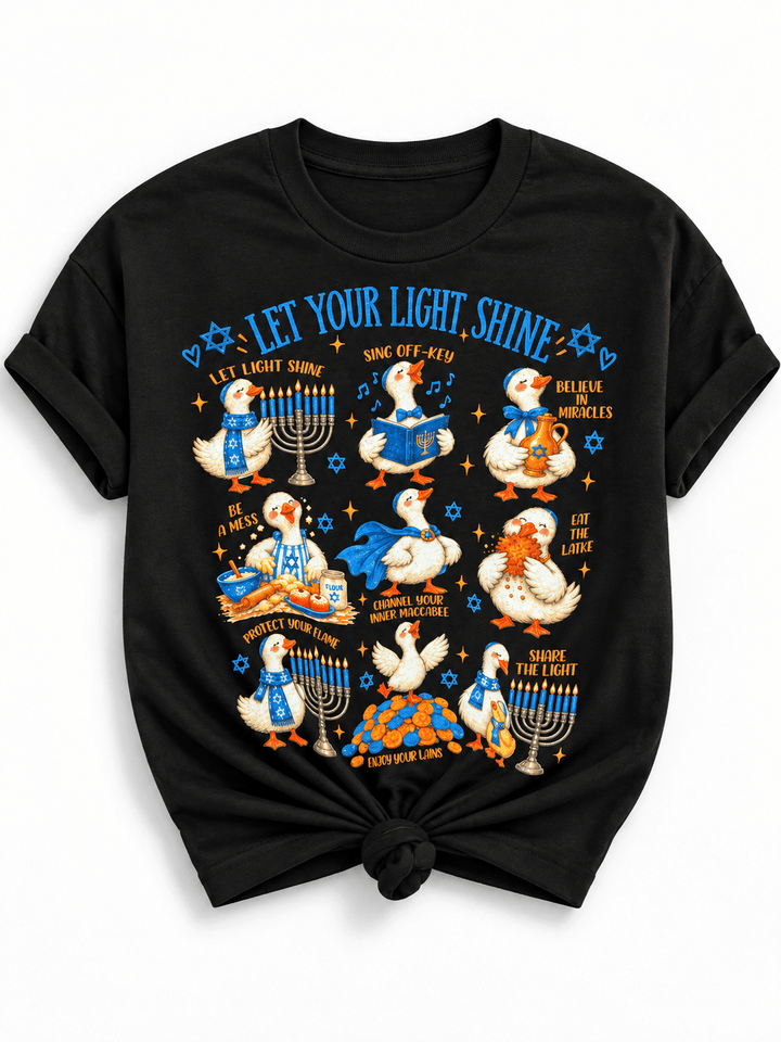 Plus/Reg Short Sleeve "Let Your Light Shine" Hanukkah Goose Graphic Tee