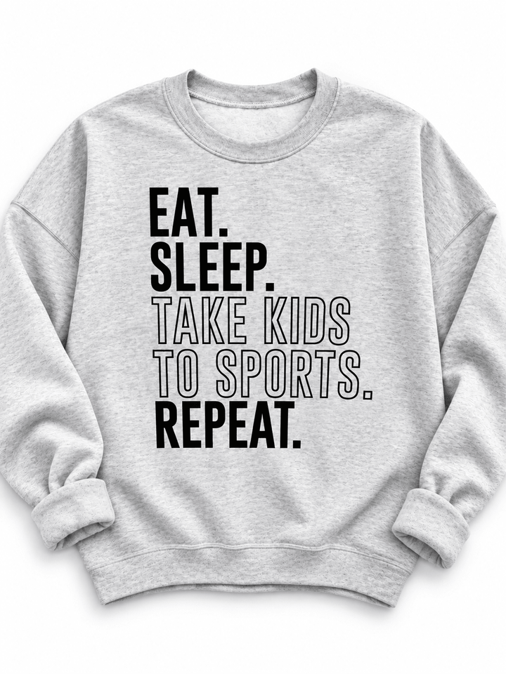 Plus/Reg Long Sleeve "Eat Sleep Sports Repeat" Graphic Sweatshirt - Freckled Poppy