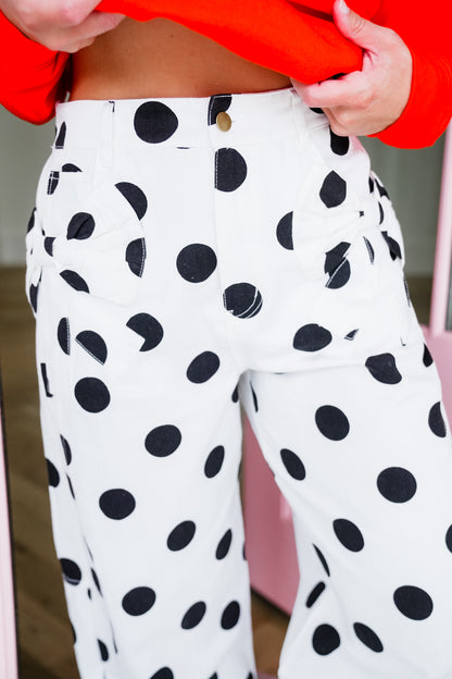 Plus/Reg Polka Dot Denim Barrel Jeans