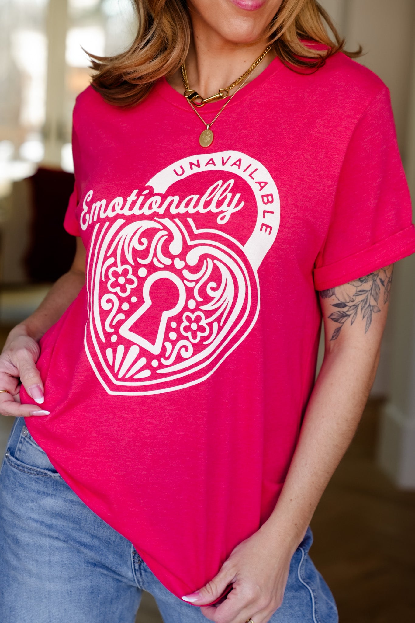 Plus/Reg Short Sleeve "Emotionally Unavailable" Graphic Tee