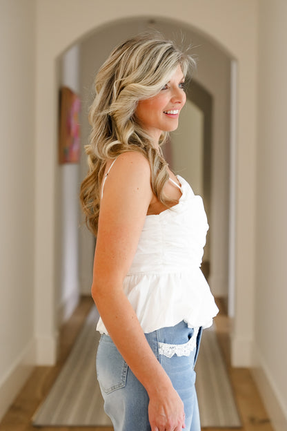 Sleeveless Peplum Top With Adjustable Strap Detail - Freckled Poppy