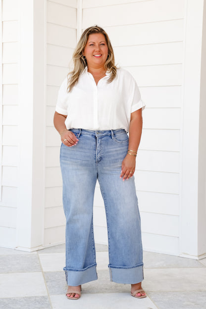 Mica The Sweet Spot High Rise Light Wash Wide Leg Jeans