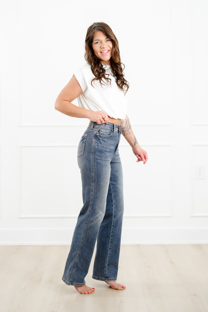 Judy Blue Keeping it Straight High Rise Medium Wash Tummy Control Straight Leg Jeans