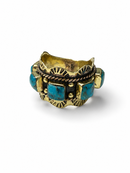 BOHO SOL Brass Square Scalloped Stamped Ring