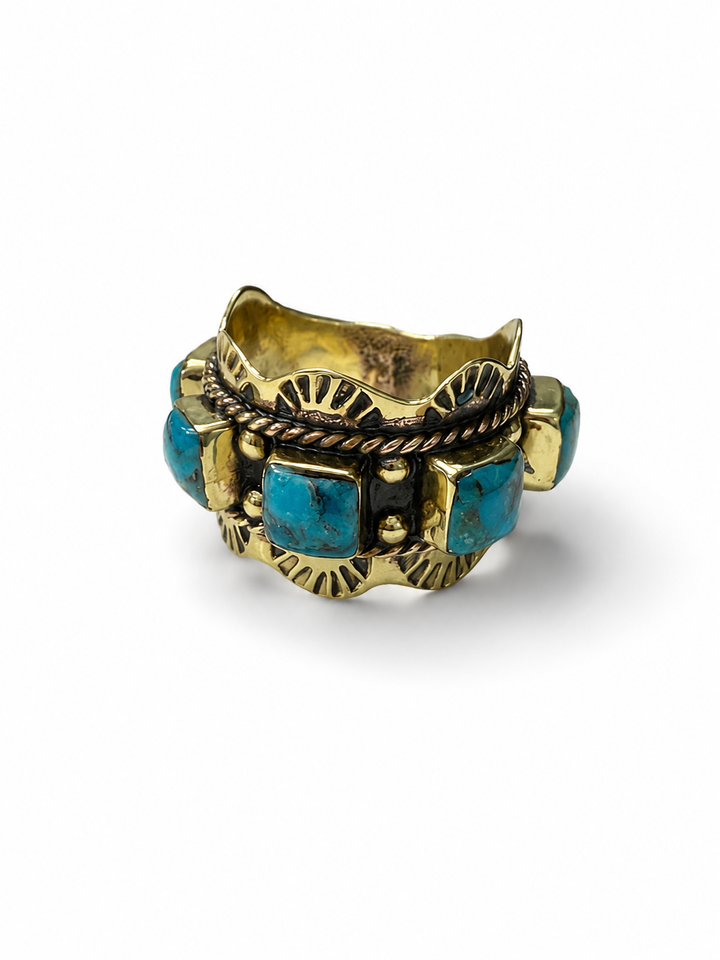 BOHO SOL Brass Square Scalloped Stamped Ring