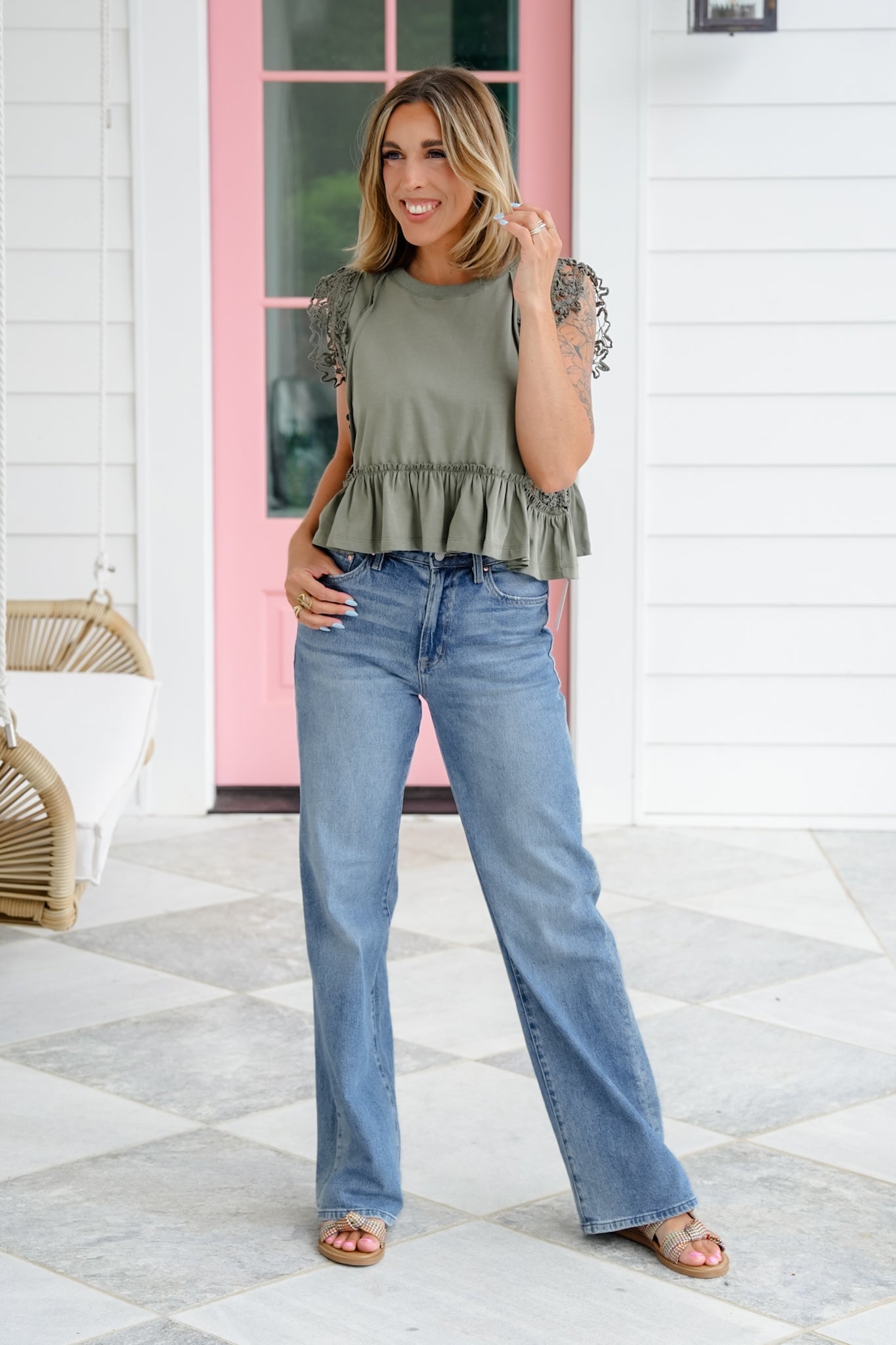 Sleeveless Round Neck Top with Lace Detail