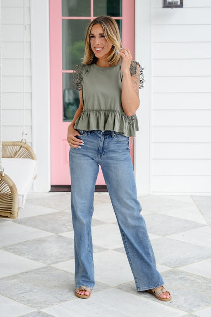 Sleeveless Round Neck Top with Lace Detail